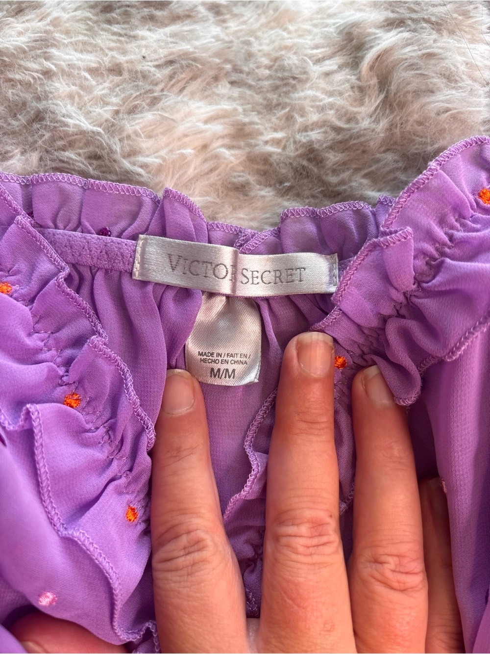 Victoria's Secret Lavender Sheer Ruffle Babydoll with Orange Accent - Picture 3 of 6